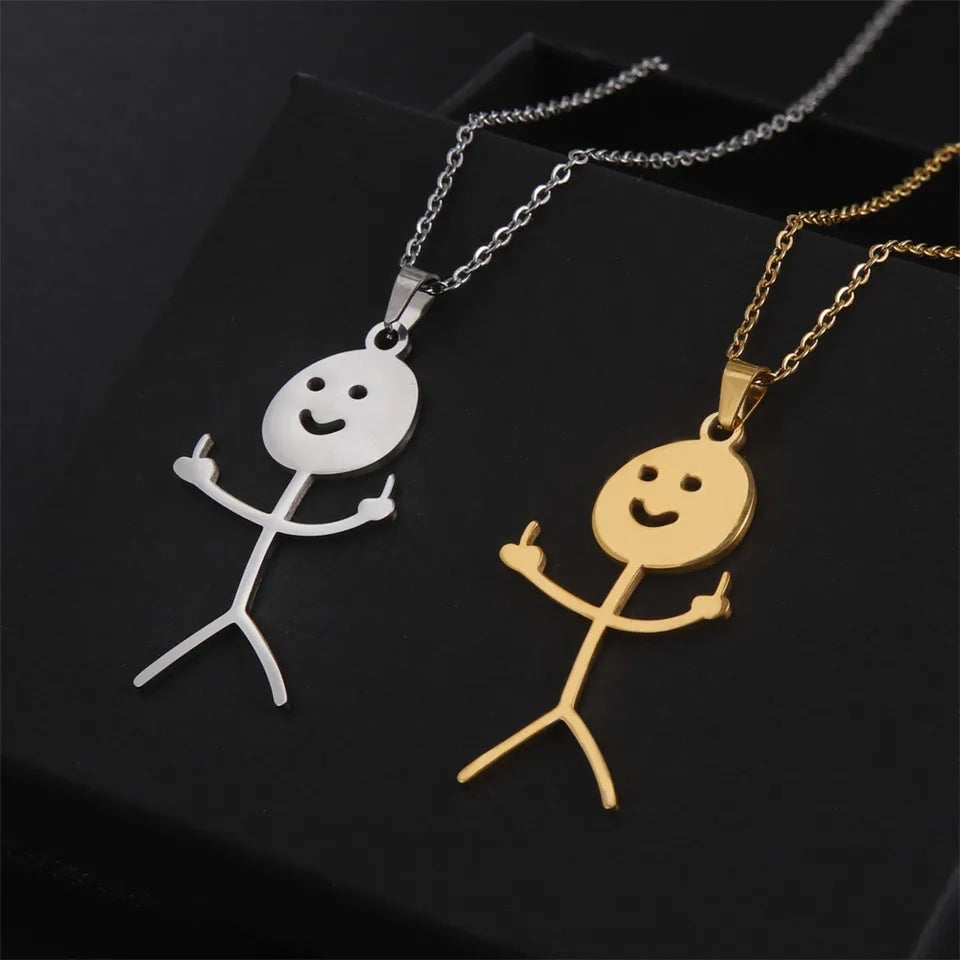 Collier Pendentif Stickman Doigt d'honneur couleur or
