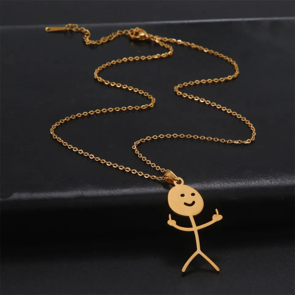 Collier Pendentif Stickman Doigt d'honneur couleur or