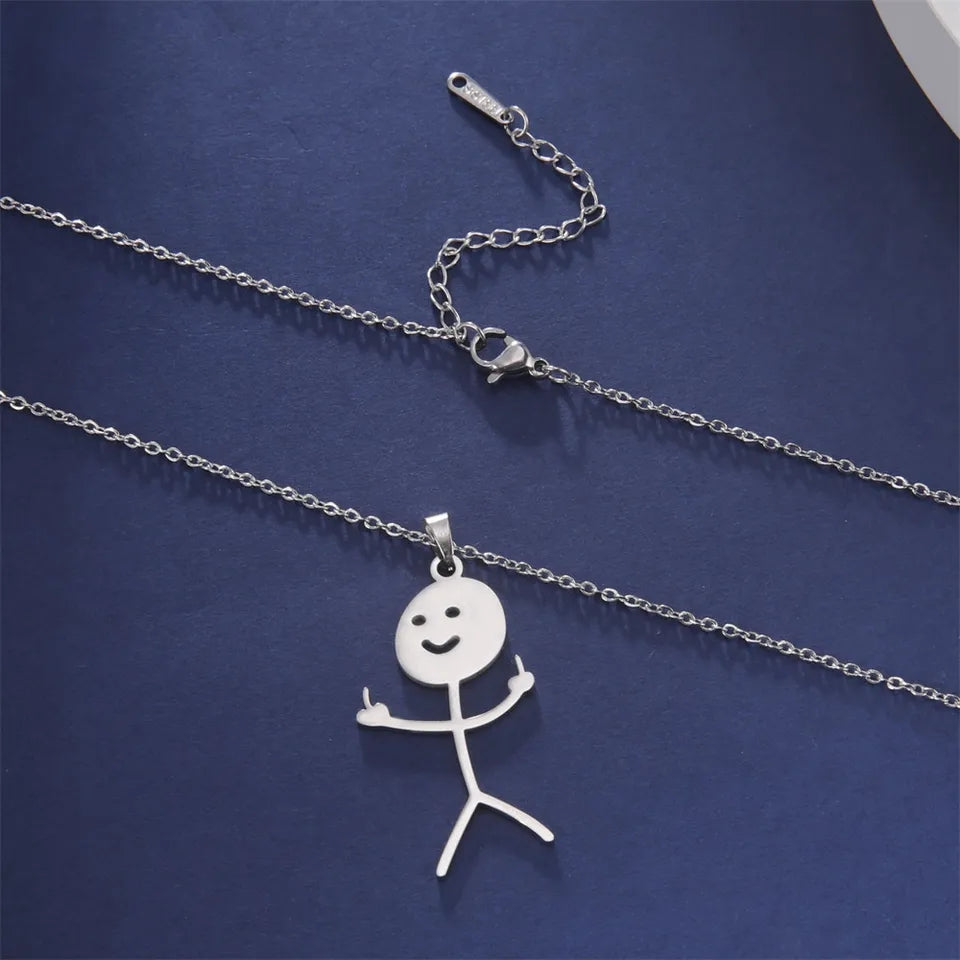 Collier Pendentif Stickman Doigt d honneur couleur argent Cadeau