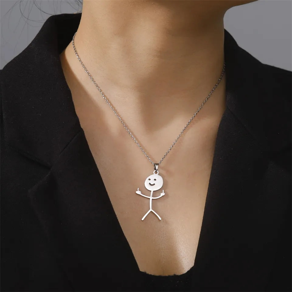 Collier Pendentif Stickman Doigt d'honneur couleur argent