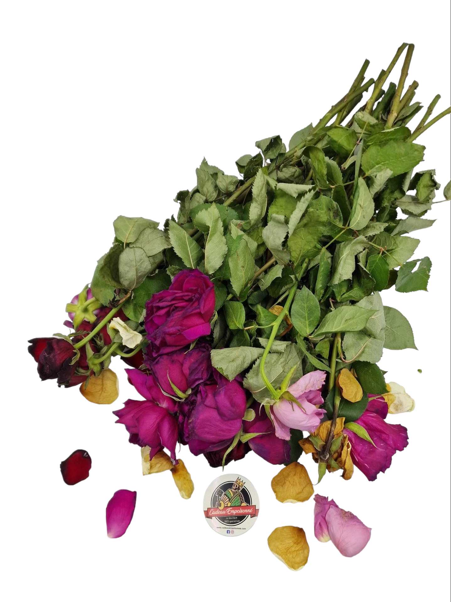 Bouquet de roses fanées de différentes couleurs